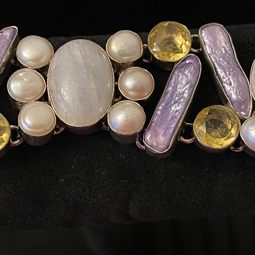 Silver Bracelet 7” With Multiple Gems - image 3